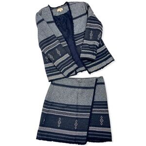 Loft 2 piece SET blazer + skirt twill navy striped fringe